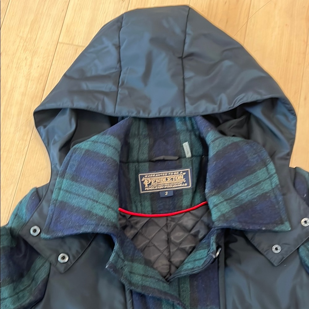 Pendleton Blue and Green Plaid Trench Coat size 2 - Picture 9 of 15